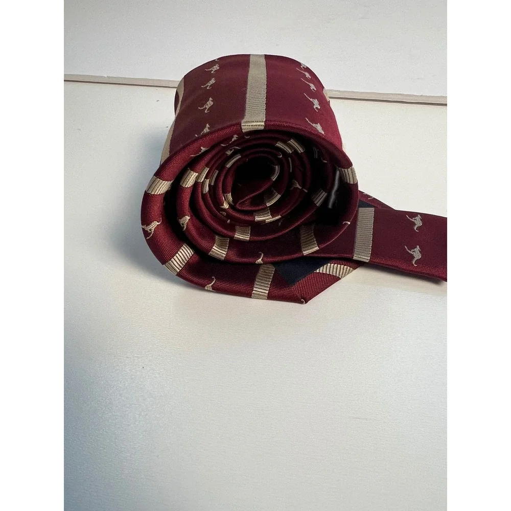 Vintage Paris Moderns Mens Burgundy Kangaroo Stripe Hand Made Neck Tie‎